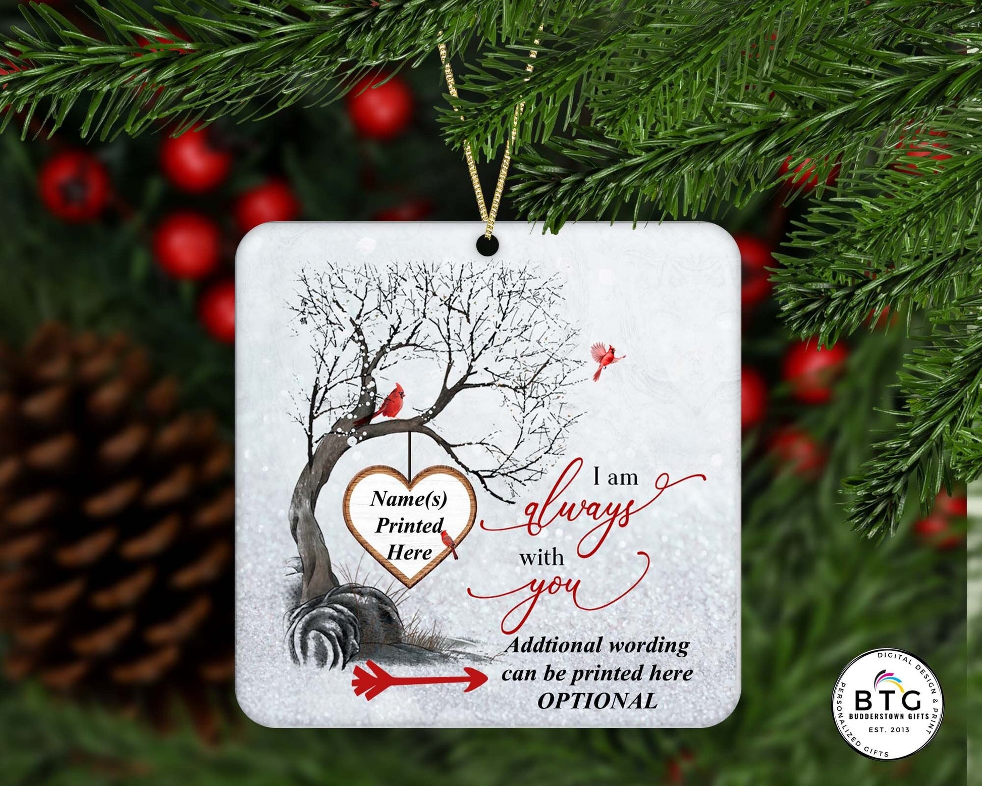 Cardinal Memorial Ornament - I am Always With you - with photo – Personalized Memorial Ornament by Sunrise Keepsakes