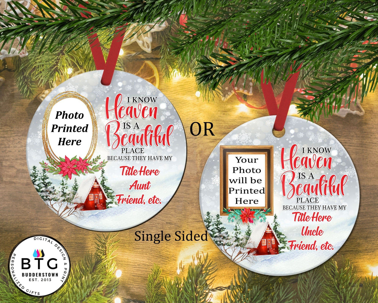 Heaven is a beautiful place - Cardinal Memorial Ornament - Sympathy Gift – Personalized Memorial Ornament by Sunrise Keepsakes