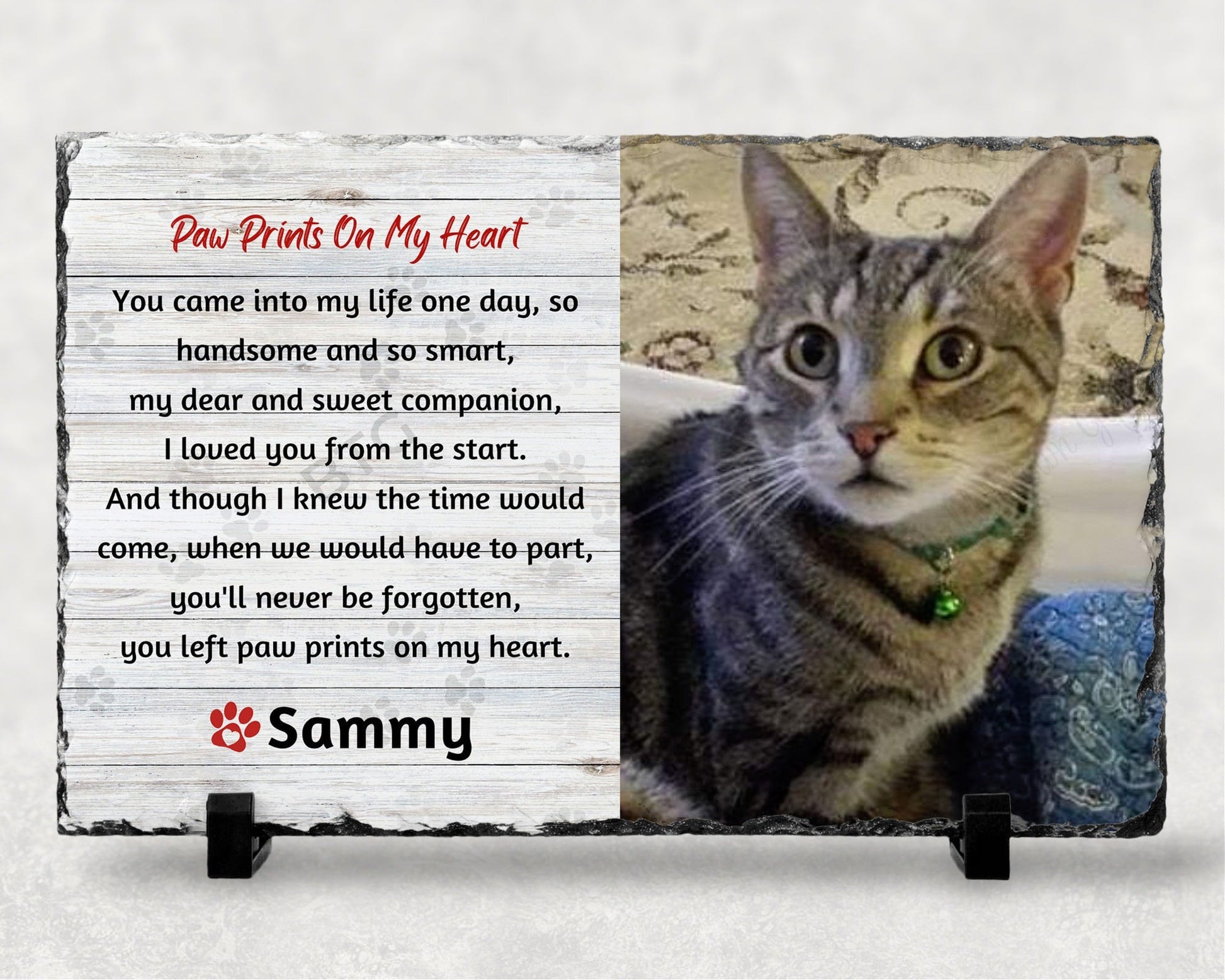Loss of Pet, Cat Memorial Gift, Pet Sympathy Gift, Paw Prints on my Heart – Personalized pet memorial by Sunrise Keepsakes