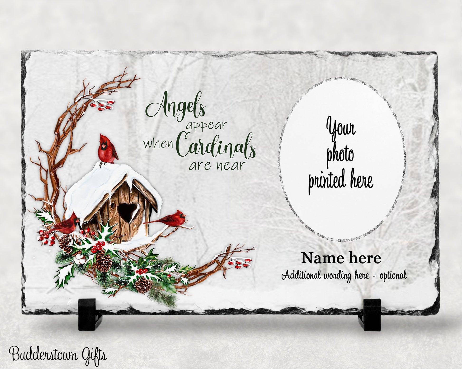 Memorial Photo Gift - Angels appear when cardinals are near – Personalized Sympathy Gifts by Sunrise Keepsakes