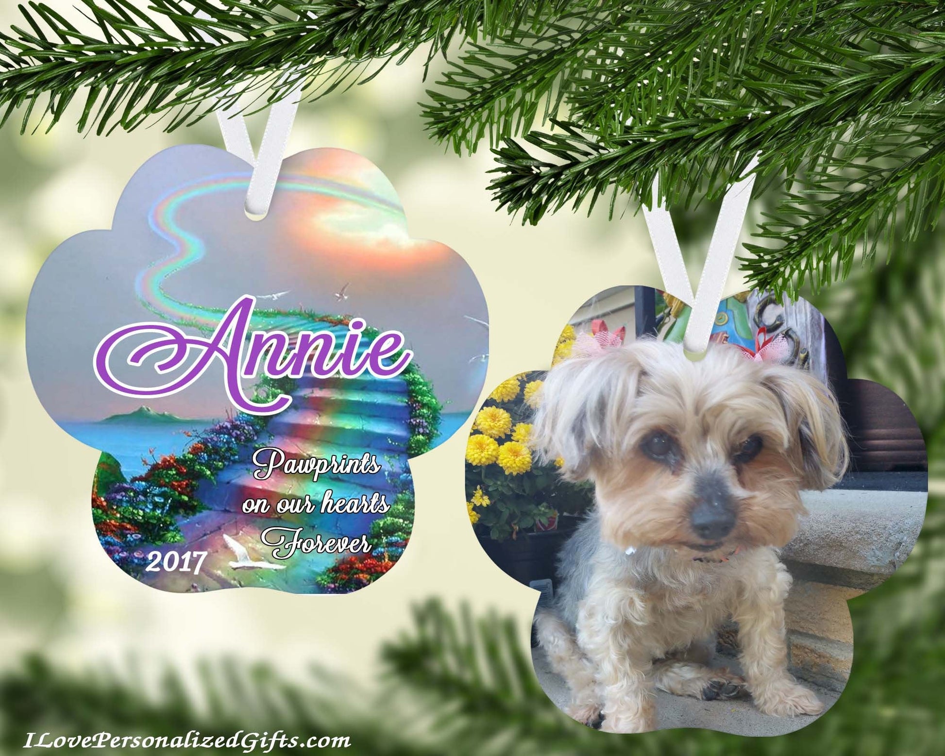 Pawprints on our hearts forever, Pet Memorial Ornament – Personalized pet memorial by Sunrise Keepsakes