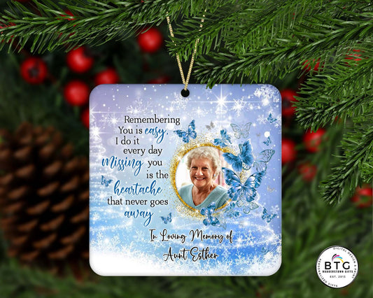 Remembering you is easy Memorial Ornament - Sympathy Ornament, Butterfly ornament, sympathy gift, Personalized Ornament – Personalized Memorial Ornament by Sunrise Keepsakes