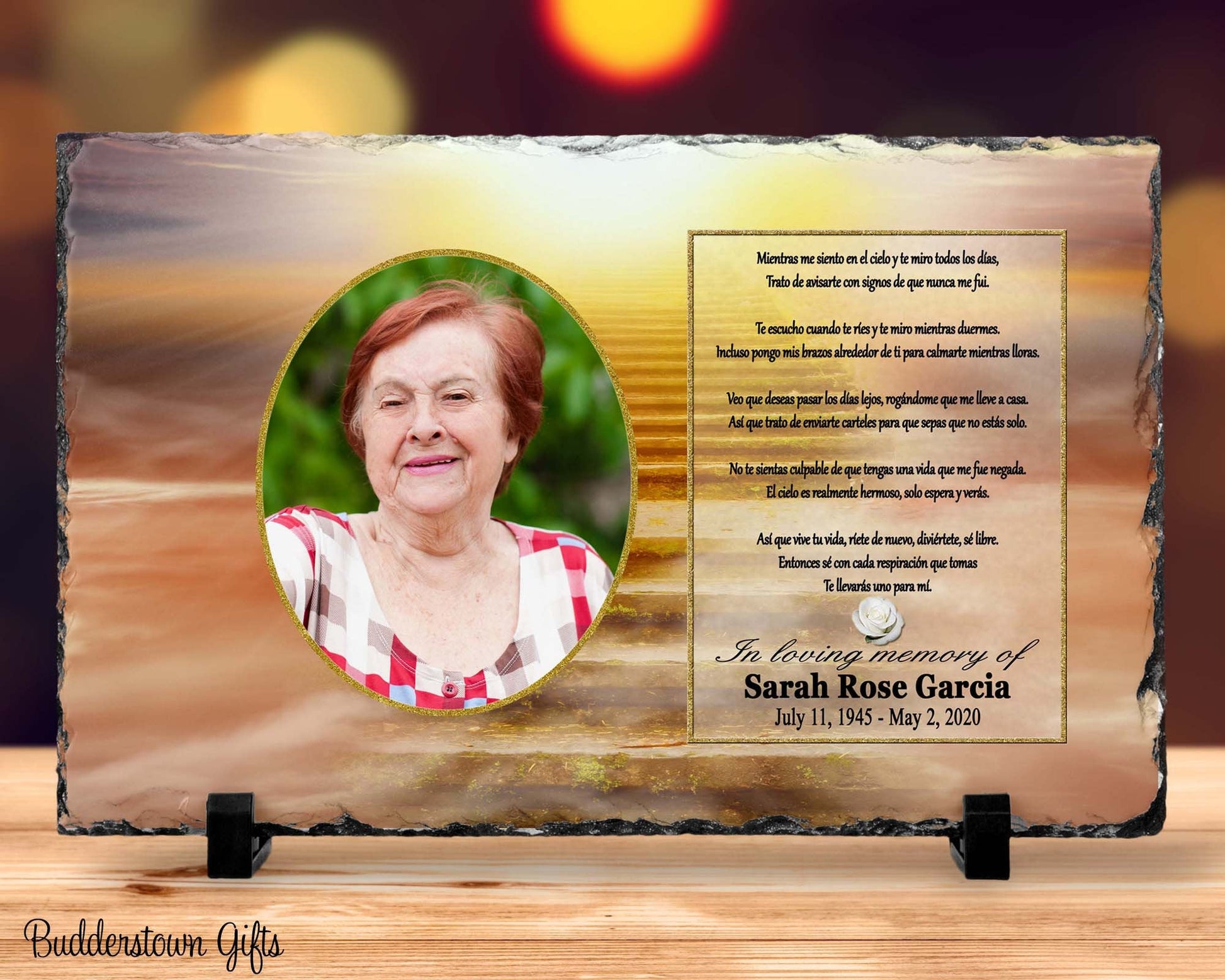 Spanish Memorial Plaque – Mientras Me Siento en el Cielo, Regalo de Simpatía y Recuerdo Personalizado – Personalized Sympathy Gifts by Sunrise Keepsakes