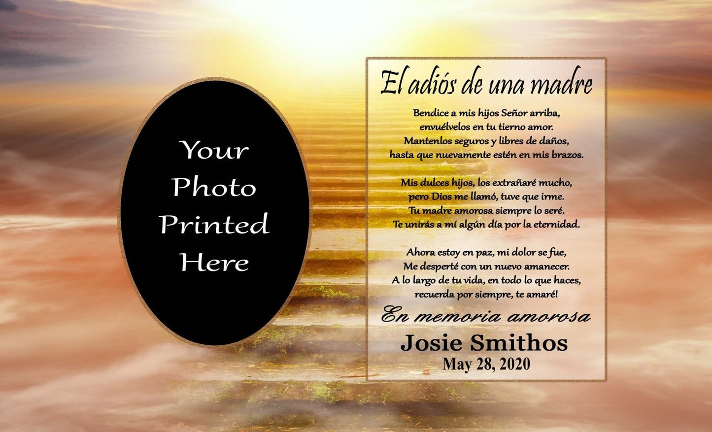 Spanish Memorial Plaque – Pérdida de Madre, Regalo de Simpatía y Recuerdo Personalizado – Personalized Sympathy Gifts by Sunrise Keepsakes
